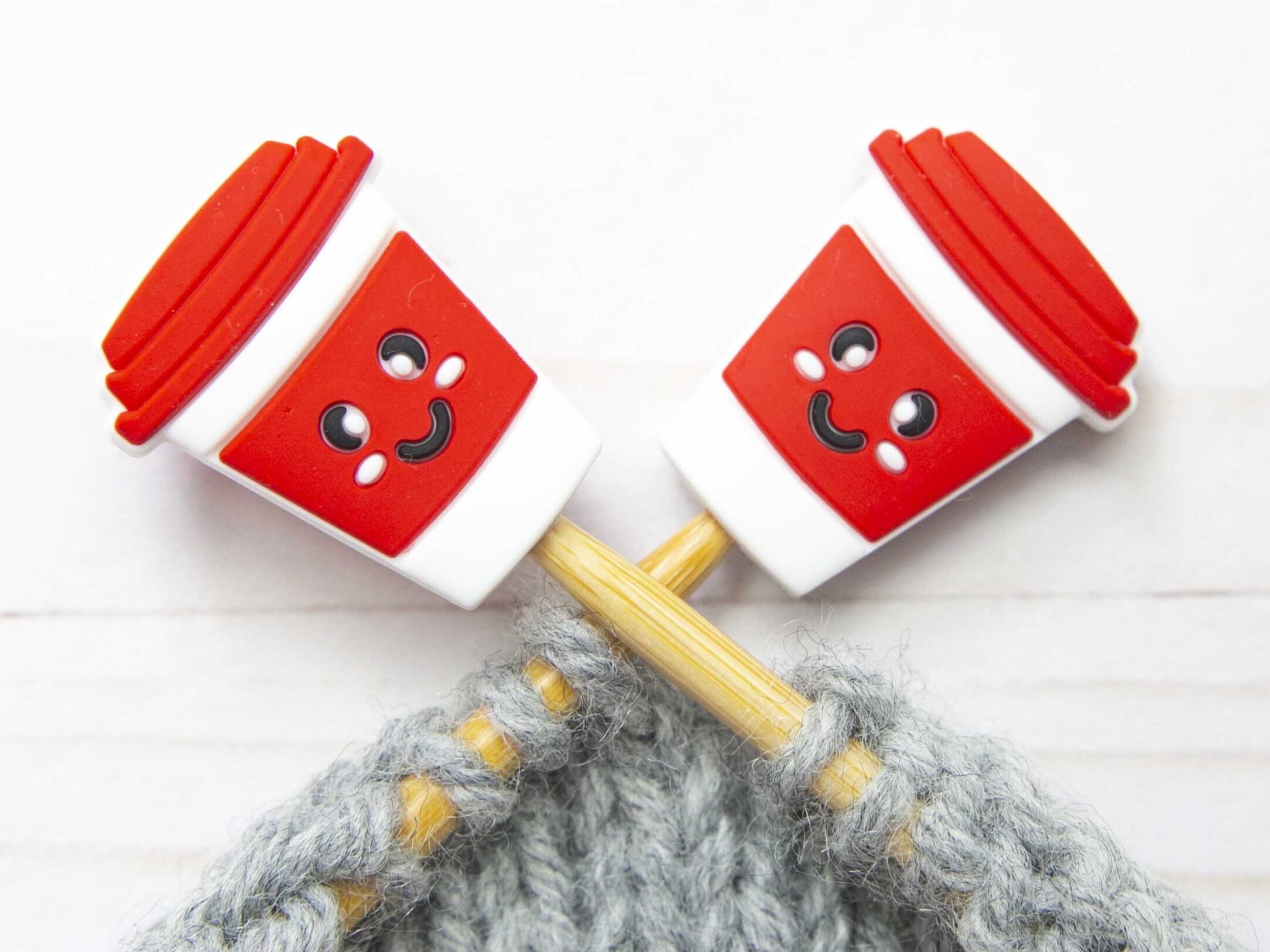 Red Coffee Cup Stitch Stoppers Knitting Needles Point Protectors