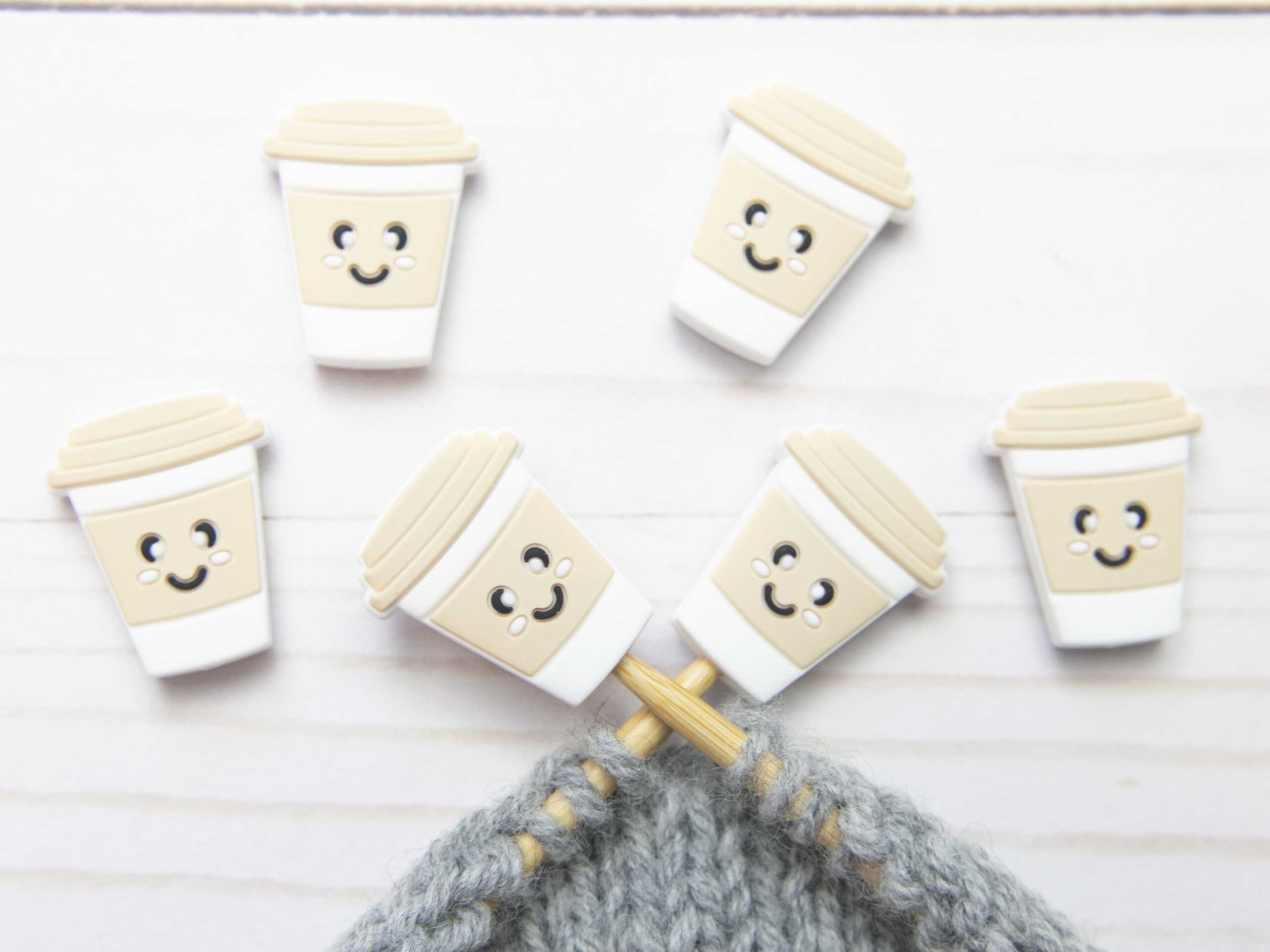 Latte Coffee Cup Stitch Stoppers Knitting Needles Point Protectors